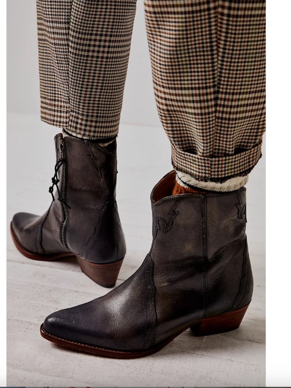 Free People New Frontier Western Ankle Boots - Carbon Metallic Grey (6)